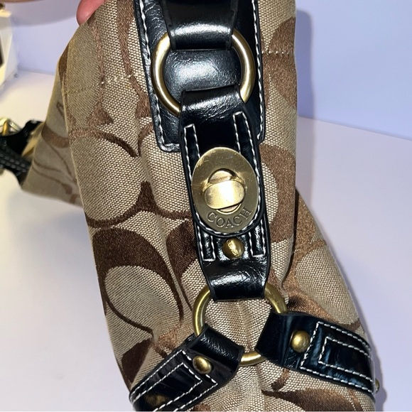 Coach Signature Canvas Shoulder Bag with Black Leather Trim & Brass Hardware - Picture 9 of 9